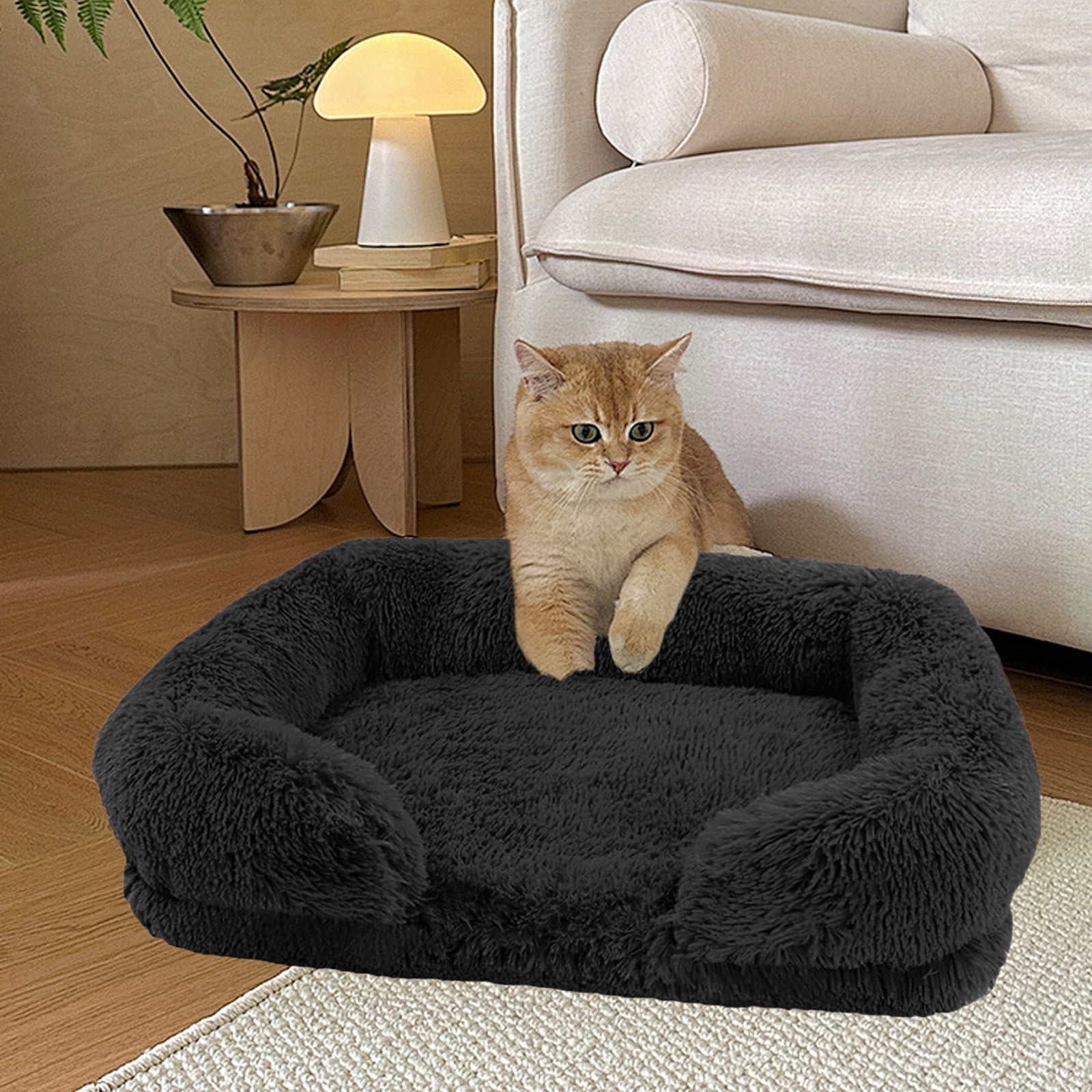 Calming Dog Cats Bed Cuddler Warming Cozy Soft Bed Fluffys Faux Furs Plush Cushion Bed for Small Medium Dogs and Cats