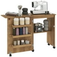 thumbnail image 1 of HOMCOM Folding Sewing Table Mobile Sewing Machine Cabinet with Shelf Brown, 1 of 10