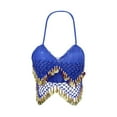 thumbnail image 4 of Traje de danza del vientre con top corto de lentejuelas, sujetador con lentejuelas para fiestas en clubes y mujeres adultas. Azul real, 4 of 9