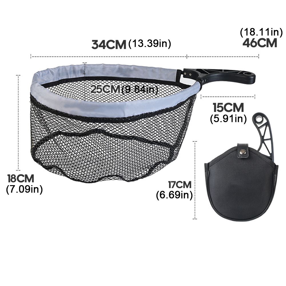 HUISZJ Fly Fishing Landing Net, Soft Rubber Mesh Foldable Landing Net, Non-Slip Handle Trout Net Outdoor Stream Fishing Tool Accessory
