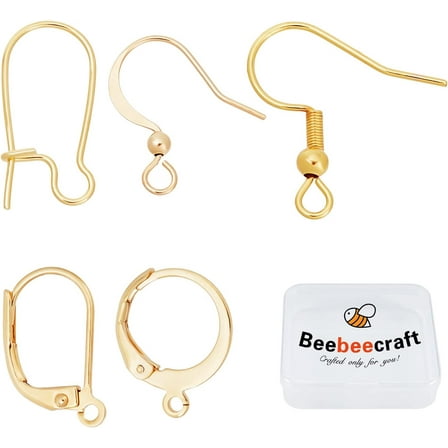 1 Box 50Pcs 5 Style Earring Hooks with Loop Hole 18K Gold Plated Earring Making Kit Leverback Earwire for Jewelry Earring Making diy