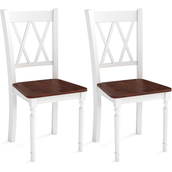JessieMalWooden Dining Chairs Set of 2, Farmhouse Kitchen Side Chairs with Ergonomic Seat & High Backrest, Armless Dinette Chairs for Dining Room, Living Room, Restaurant, Walnut & White