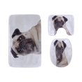 thumbnail image 1 of ABPHQTO Lindo Perro Pug Raza Sonrisa Cara Divertida Juego de alfombras de baño de 3 piezas Alfombra de baño Alfombra de contorno y tapa de inodoro ABPHQTO  Cont-CHAPPLE-14777, 1 of 2
