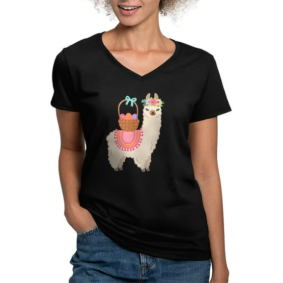 CafePress - EASTER ALPACHA T Shirt - Women's V-Neck Dark T-Shirt