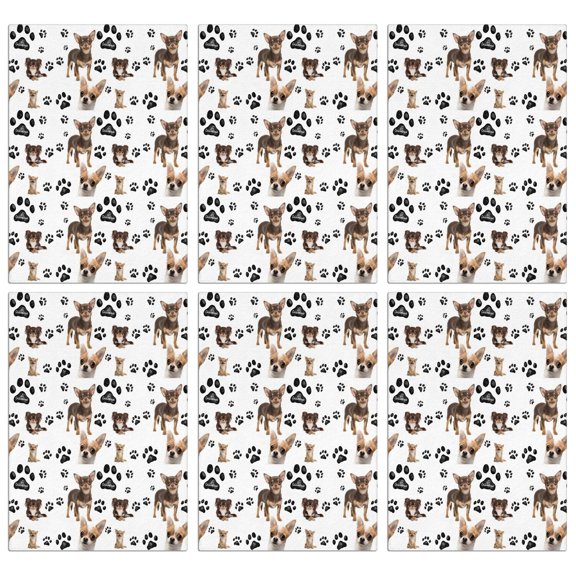 6 Pcs Funny Kitchen Towels,Chihuahua and Footprints Microfiber Dish Towels,Kitchen Tea Towels,Kitchen Towel Set (18" X 26")