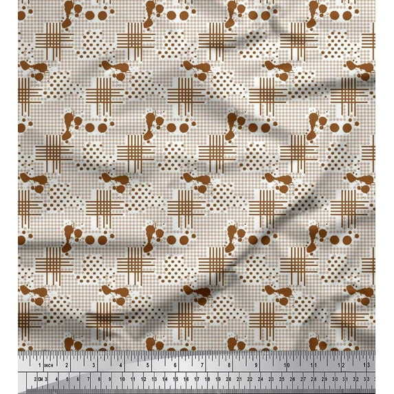 Soimoi Velvet Fabric Dot & Check Patchwork Print Sewing Fabric Yard 58 Inch Wide