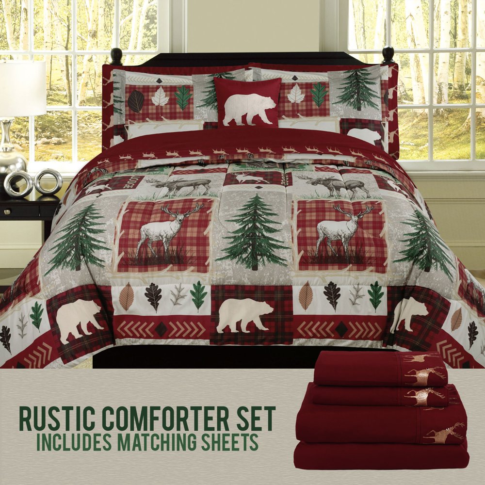 Bear Lodge Elk Rustic Twin Comforter 6 Piece Bedding and Deer Sheet Set