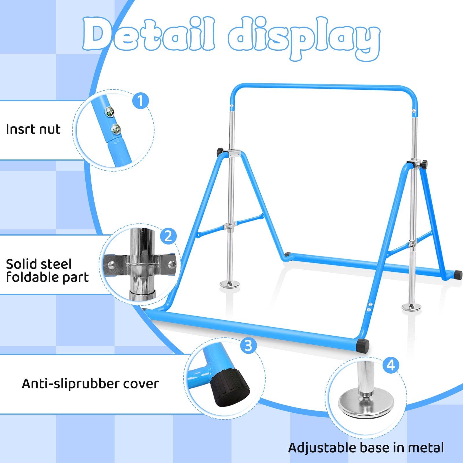 Primy 150lbs Gymnastics Bar for Kids, Height Adjustable Horizontal Bar, Folding Gymnastics Junior Training Bar for Home Gymnastics Equipment, 4-10 Years Old Kids
