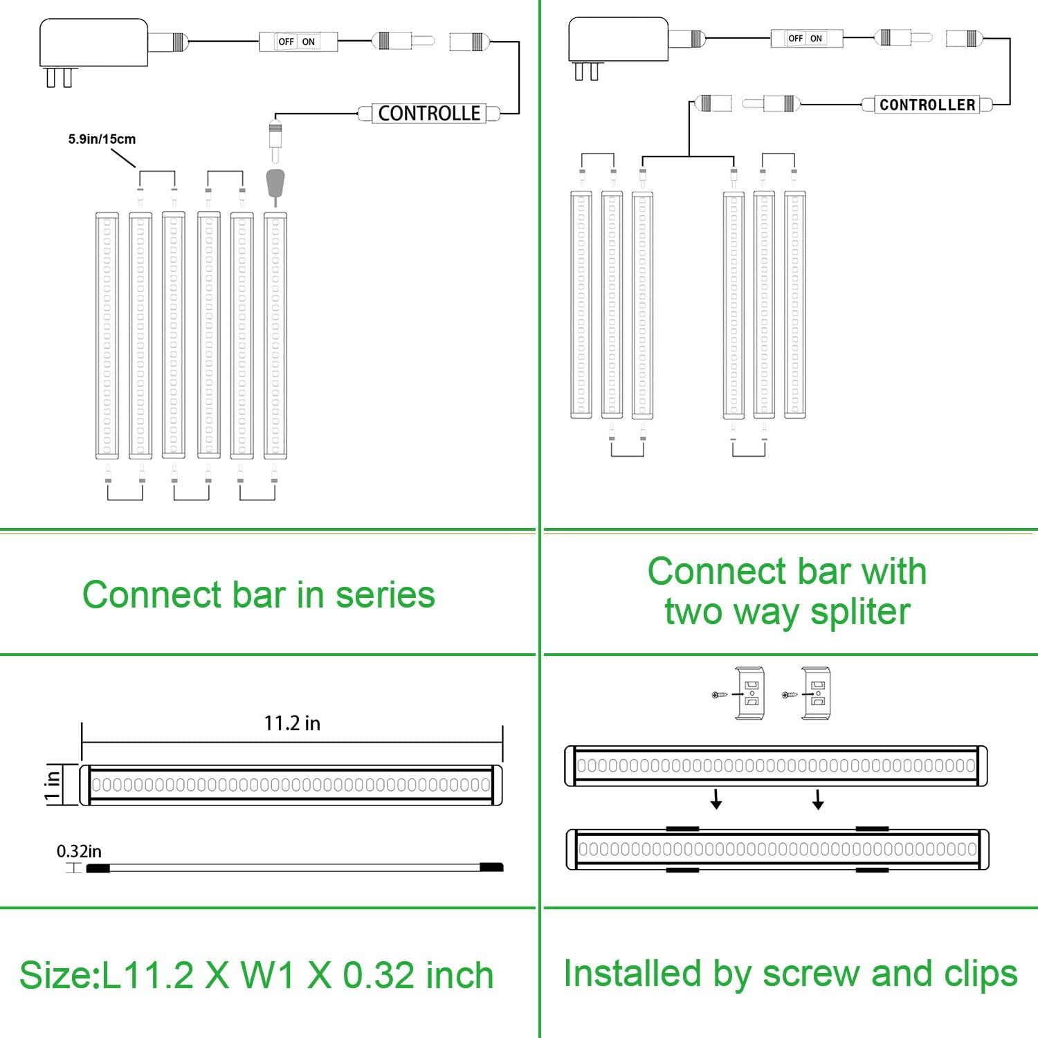 LED Under Counter Light Rigid Bar Kit,12V Under Cabinet Lighting Dimmable with Switch For Counter Shelf Showcase Display Lighting (6 Panels)