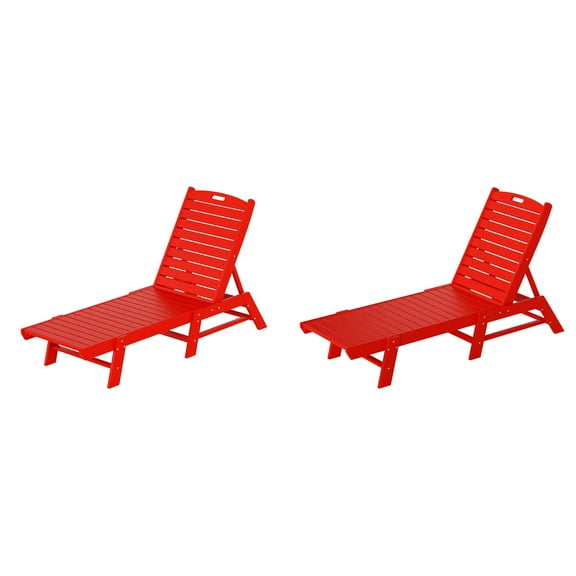 WestinTrends Malibu Outdoor Chaise Lounge Set of 2, All Weather Poly Lumber Patio Pool Lounge Chair with 5 Posistions Backrest, Red