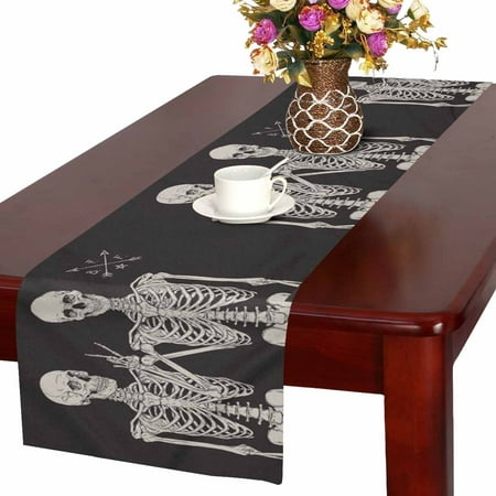 MKHERT Funny Human Skeletons Best Friends Posing Table Runner Home Decor for Wedding Banquet Decoration 16x72