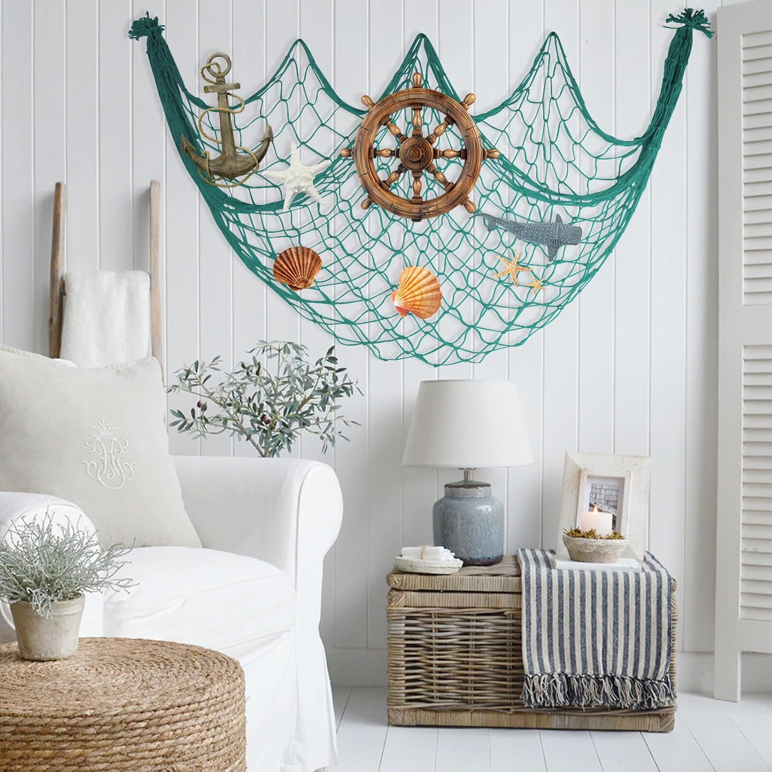 aqua decorative fish net ZUEXT Fish Net Decorations, 80x40 Inch Nautical Netting for Party