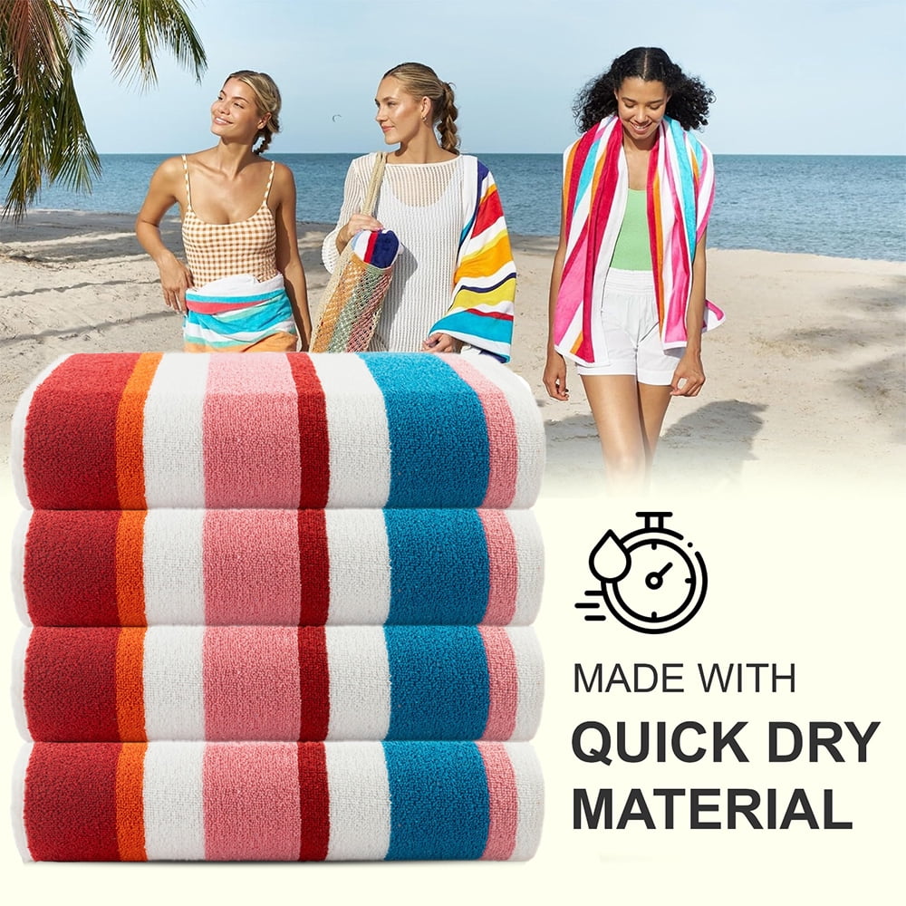 CASA COPENHAGEN Bora Bora Beach Towels Designed in Denmark Rough and Tough, Quick Dry, for Pool, Bath & Shower 30x60 inches 4 Pieces Cotton Beach Bath Towels Set - Pink
