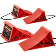 PAHTTO Wheel Chocks, 4Pack Heavy Duty Wheel Chocks with Rope for Easy Removal, Durable, Non-Slip, Hard Plastic Wheel Chocks for, RV, Camper, Effective in Keeping Your Vehicle in Place, Red