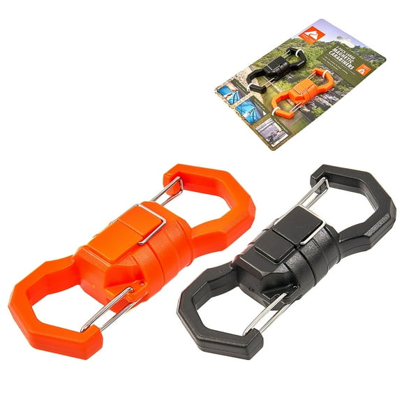 Ozark Trail 2-Pack Large 10lb Magnetic Carabiners, Black & Orange Color