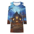 thumbnail image 4 of Fartey Halloween Mini Dresses Womens Elegant V Neck Long Sleeve Tunic Dress Slim Fit Ring Hole Strap Cold Shoulder Tank Dress Funny Halloween Print Dresses, 4 of 5