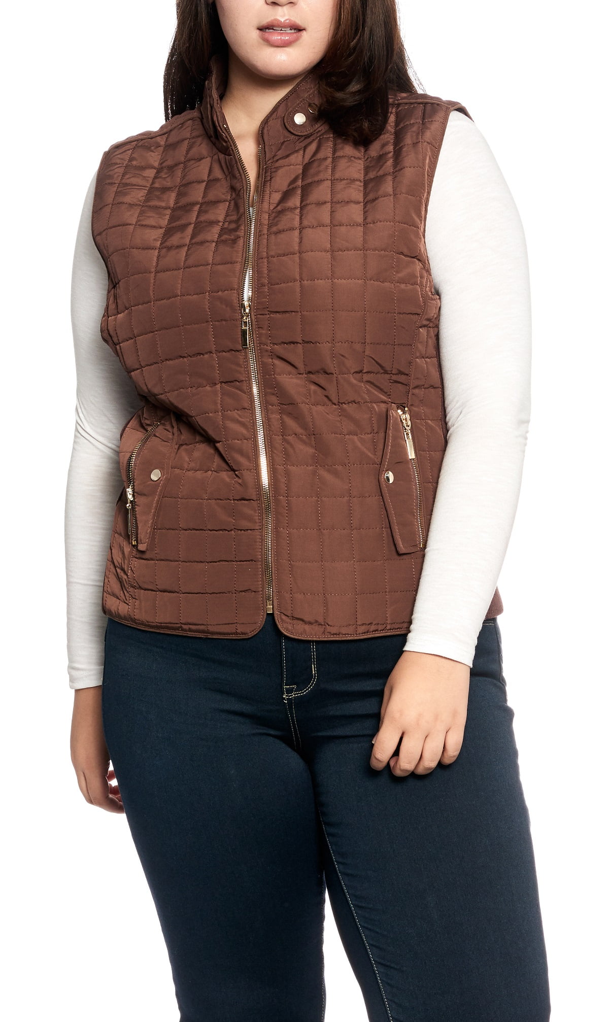 Ladies Plus Size Quilted Vest w/ Dual Zipper Pockets