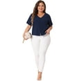 thumbnail image 3 of DARING DIVA Women's Plus V Neck Button Casual Blouse 2X Navy Blue, 3 of 6