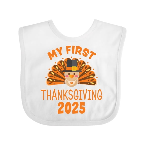Inktastic Cute Turkey My First Thanksgiving 2025 Boys or Girls Baby Bib