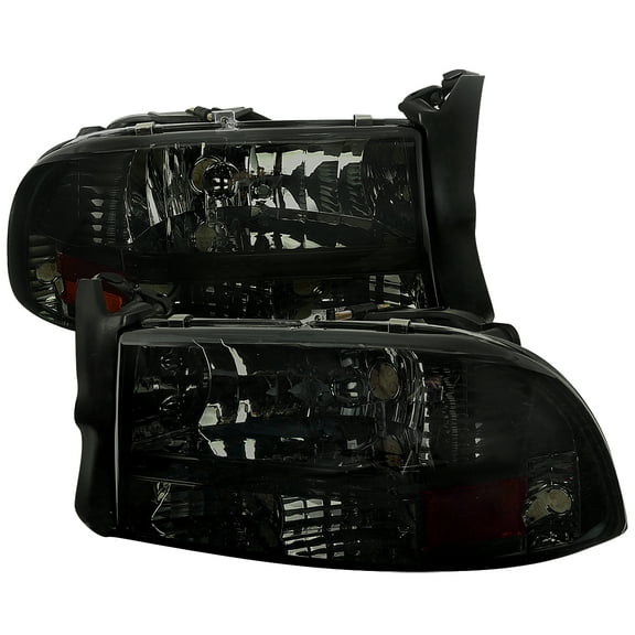 Crystal Clear Headlights w/ Amber Reflector (Chrome Housing/Smoke Lens) Made for and Compatible with 1997-2004 Dodge Dakota/ 1998-2003 Durango