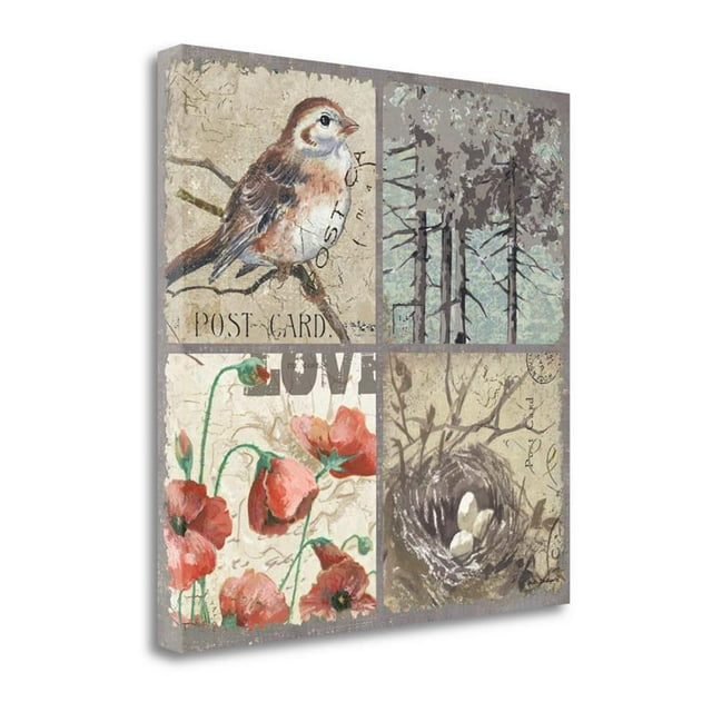 19" x 19" Bird 4 Patch III By Anita Phillips- Print on Canvas Fabric Multi-Color