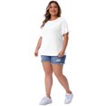 thumbnail image 3 of DARING DIVA Women's Plus Plain Crew Neck Ruffle Short Sleeves Blouse 1X White, 3 of 6