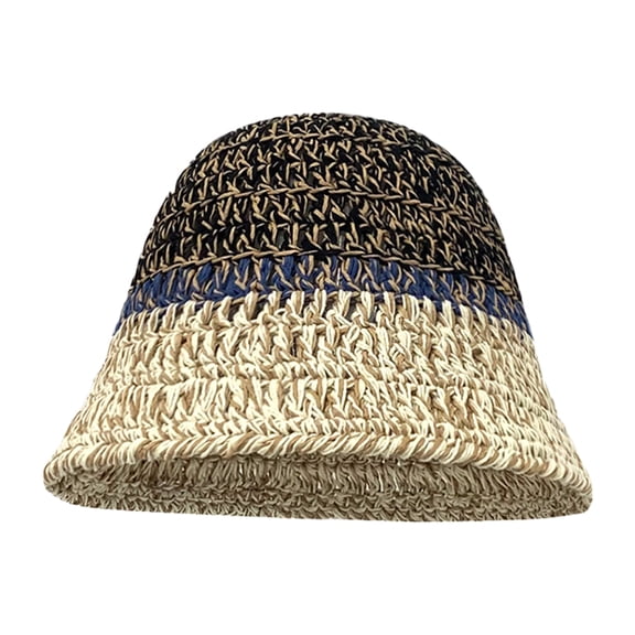 56-58cm hat circumference casual simple knitted cotton and linen color matching fisherman hat female summer breathable basin hatBeige and black