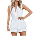 thumbnail image 2 of Tejiojio Active Women's Summer Clearance Women Fashion Solid Sleeveless Loose Short V-Neck Button Playsuits Rompers Jumpsuit, 2 of 8