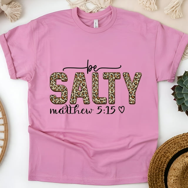Be Salty Matthew 5:15 Christian Leopard Print T-Shirt, Azalea, Size S