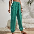 thumbnail image 4 of Women's High Waist Cargo Pants - Drawstring Hem, Side Pockets, Polyester, Casual Summer Trousers, S-XL Sizes, 4 of 7