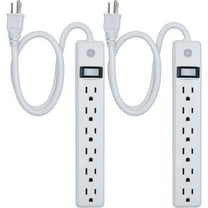 GE 6 Outlet Power Strip 2 Pack, 1'6" Cord, White, 14833