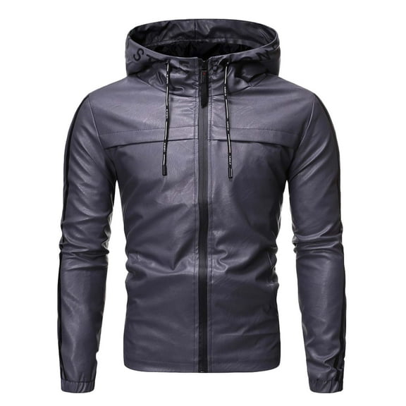 IROINNID Men's Faux Leather Long Sleeve Solid Color Casual Jacket Youth Jacket Outwear & Jackets