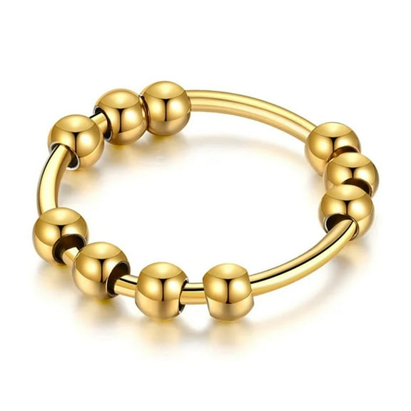Fidget Anxiety Ring for Women Men 14K Yellow Gold Spinner Rotate Beads Rings Anti-Stress Jewelry