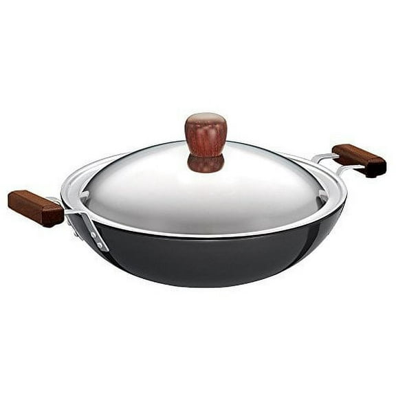 Futura IL26 Induction Compatible Hard Anodized Flat Bottom Deep Fry Pan / Kadhai with Stainless Steel Lid, 3.75 Liter