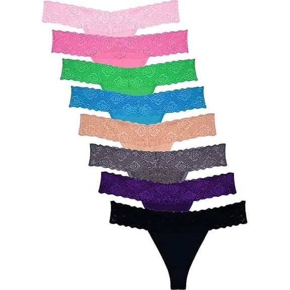 Sunm Boutique Sexy Lace Thongs for Women Thong Underwear Women Lace T-back Panties Women Underwear Cotton Thongs Cheeky,8 Pack