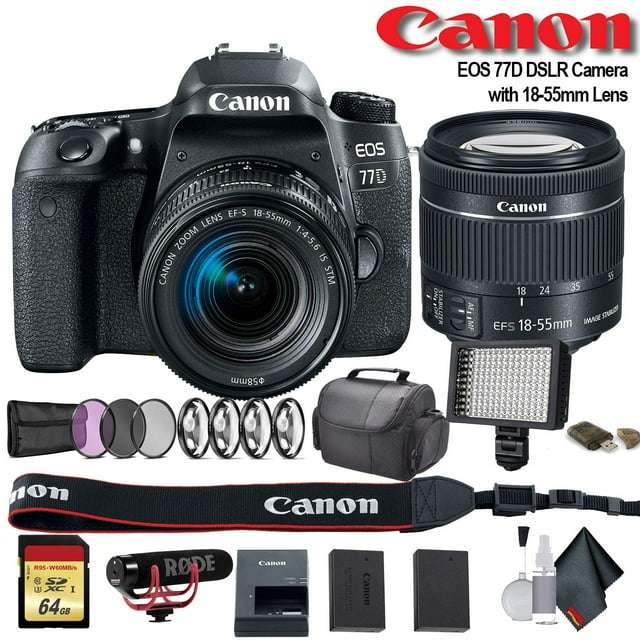 Canon EOS 77D DSLR Camera +18-55mm Lens (Intl Model) (1892C016) W/Bag, Extra Bat