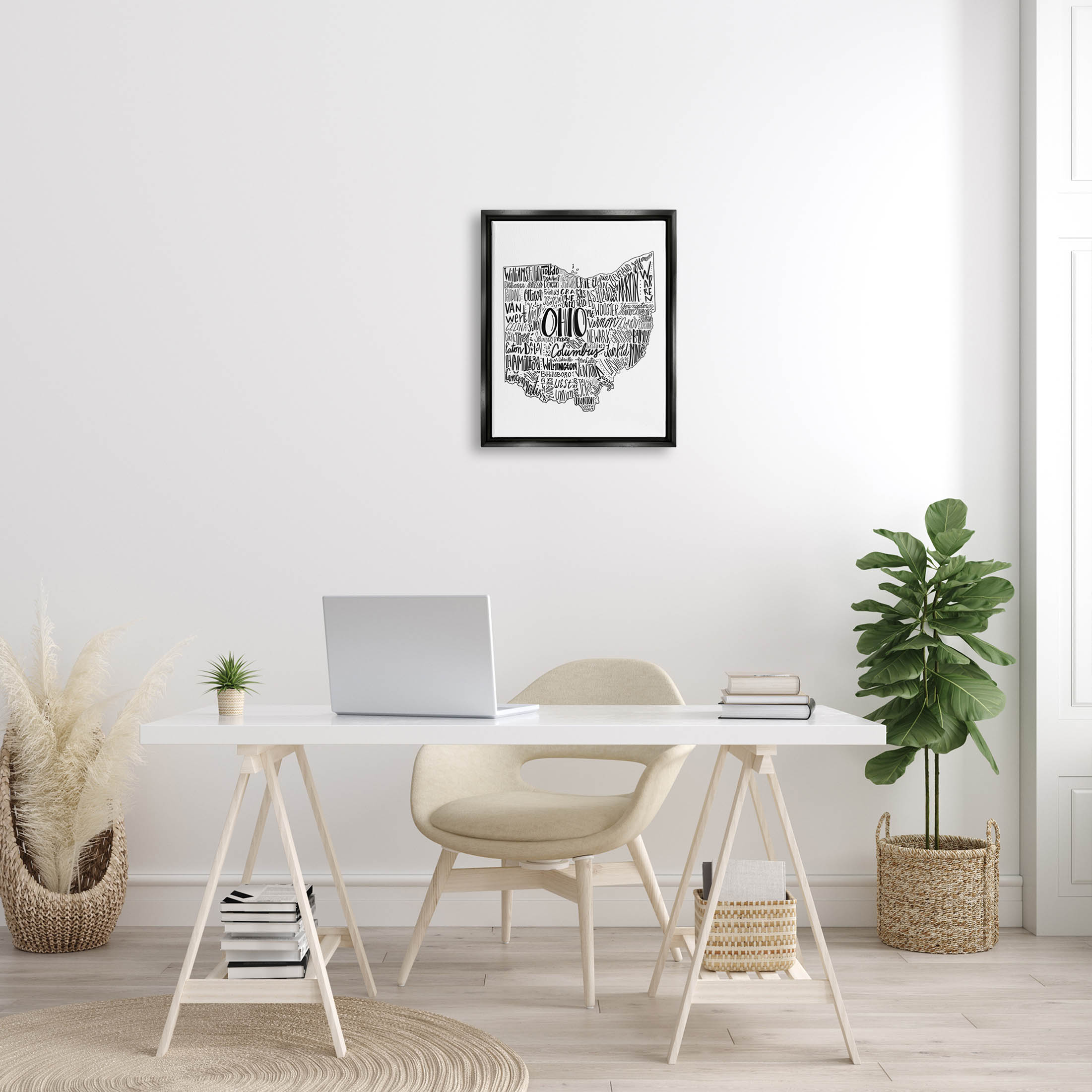 Stupell Industries Typography Cities Ohio State Graphic Art Jet Black Floating Framed Canvas Print Wall Art, Design by The Saturday Evening Post