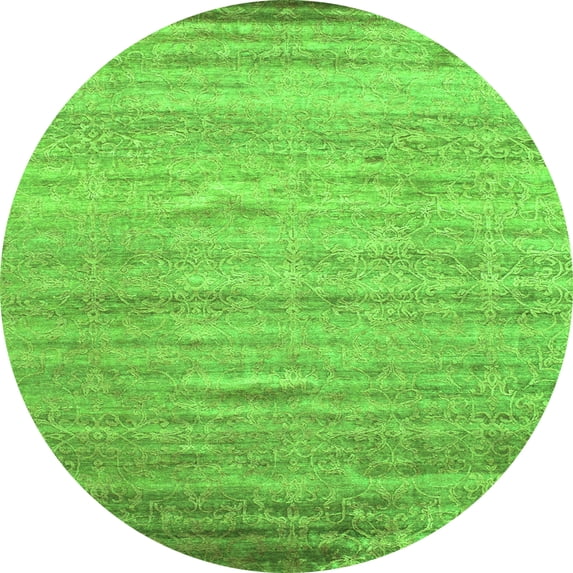 Ahgly Company Indoor Round Abstract Green Contemporary Area Rugs, 7' Round