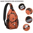 thumbnail image 2 of Sling Backpack,Halloween Cat & Bat Pattern Sling Bag with Water Bottle Holder,Waterproof Sling Bag for Men/Women with Headphone Jack for Hiking,Travel, 2 of 6