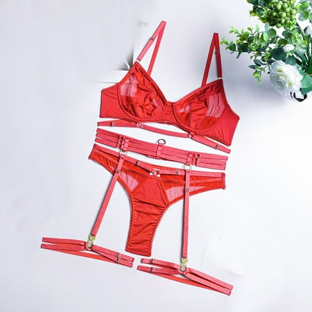 

Mrat Lingerie Sets Womens Lingeries Floral Set Women s Bandage Cool Girl Metal Lingerie Four Piece Suit Mesh Lingerie Set with Stocking