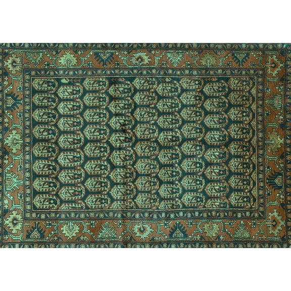 Ahgly Company Machine Washable Indoor Rectangle Persian Turquoise Blue Traditional Area Rugs, 5' x 7'
