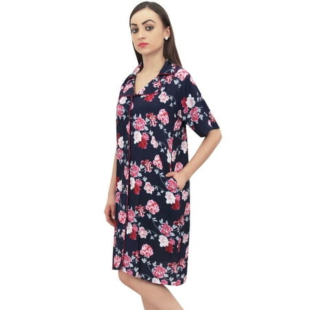 

Bimba Women s Floral Print Navy Blue Sleepshirt Short Sleeve Loose Nightwear - 8