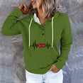 thumbnail image 2 of Jinhomg Women's Fall Sweatshirt Cute Heart Print Drawstring Hoodies Casual Comfy Thin Fleece Button Up Pullover Tops with Kangaroo Pocket Lightening Deals Green S, 2 of 7