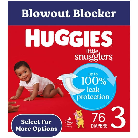 Huggies Little Snugglers Baby Diapers, Size 3 (16-28 lbs), 76 Count (Select for More)