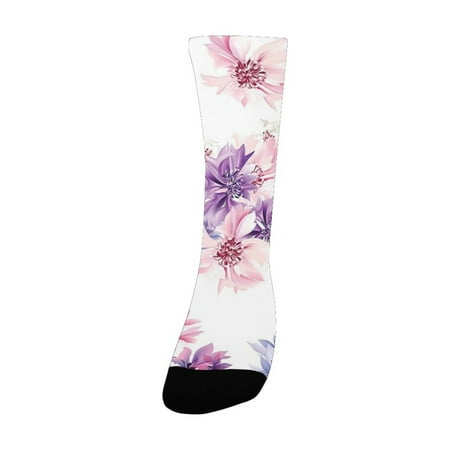 

Flower Decor Floral Seamless Vector Pattern with Floral Watercolored Romantic Image Purple and Pink Women s Custom Socks (Made In USA)