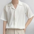 thumbnail image 4 of Men Striped Lapel Short Sleeve Button Shirt Korean Casual Solid Color Streetwear, 4 of 9