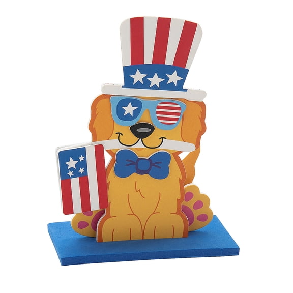 Fun Express 4" x 5 1/4" 3D Patriotic Golden Retriever Holding Flag Foam Craft Kit - Makes 12
