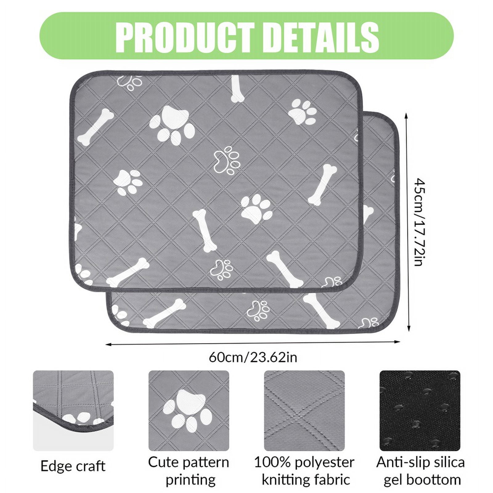 2 Pack Washable Pee Pads for Dogs,Non-Slip Dog Pads with Heavy Absorbency, Reusable Training Pads,18*24inch