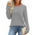 thumbnail image 6 of BiZtdJrK Womens Spring T Shirts Waffle Knit Long Sleeve Crew Neck Tee Tops Loose Fit Solid Dressy Casual Blouse with Chest Pocket Gray S, 6 of 8