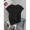 thumbnail image 2 of Comodidad diaria] Camiseta negra "Feliz Día de San Valentín" para mujer con estampado de corazón rosa. Cuello redondo informal, manga corta, mezcla de algodón elástico, lavable a máquina., 2 of 7